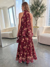 Chiffon A-Line High Neck Maxi Formal Dresses with Floral Print