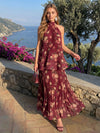 Chiffon A-Line High Neck Maxi Formal Dresses with Floral Print