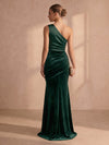 Velvet Mermaid One Shoulder Maxi Formal Dresses with Pleated