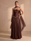 Chiffon A-Line Strapless Maxi Formal Dresses with Beaded