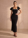 Jersey Mermaid Square Neck Maxi Cocktail Dresses with Rhinestone