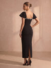 Jersey Mermaid Square Neck Maxi Cocktail Dresses with Rhinestone
