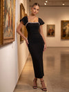 Jersey Mermaid Square Neck Maxi Cocktail Dresses with Rhinestone