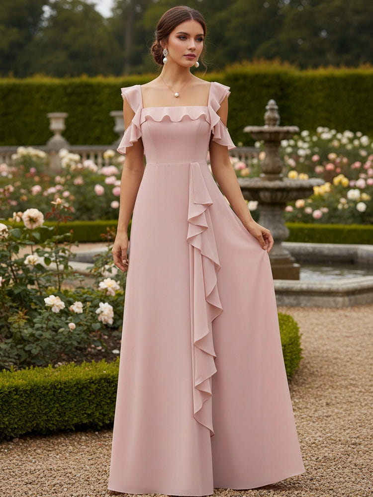 Chiffon Square Neck Ruffles Bridesmaid Dresses