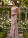 Chiffon Spaghetti Straps Ruffles Long Bridesmaid Dresses with Lace Applique