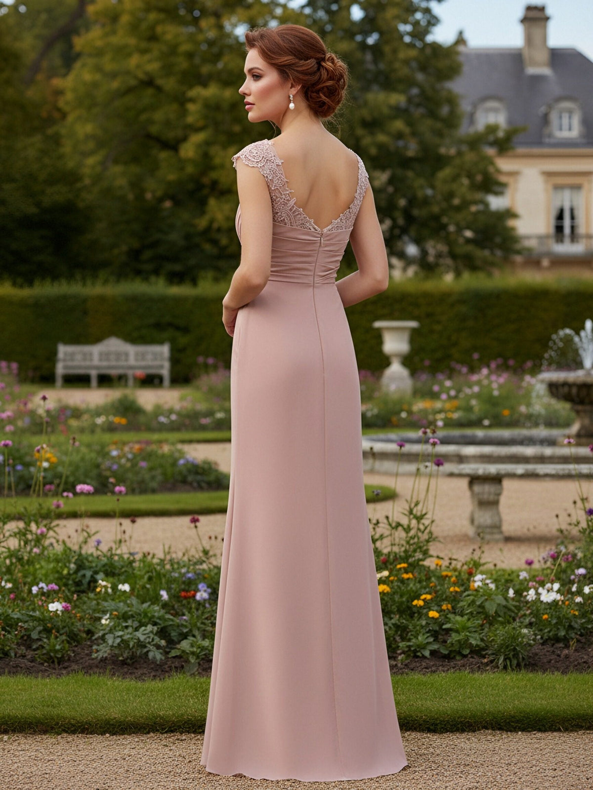 Chiffon Spaghetti Straps Ruffles Long Bridesmaid Dresses with Lace Applique