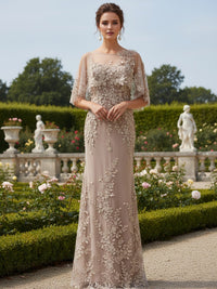 Lace Applique Crew Neck Short Sleeves Mermaid Mother of The Bridal Dresses