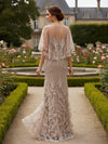 Lace Applique Crew Neck Mermaid Formal Dresses with Caps