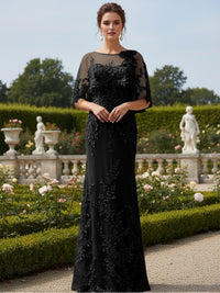 Lace Applique Crew Neck Mermaid Formal Dresses with Caps