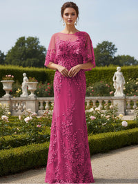 Lace Applique Crew Neck Mermaid Formal Dresses with Caps