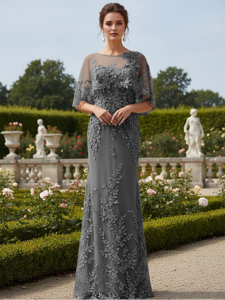 Lace Applique Crew Neck Mermaid Formal Dresses with Caps – Gracins