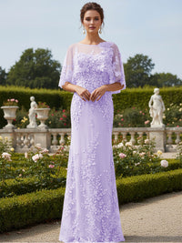 Lace Applique Crew Neck Mermaid Formal Dresses with Caps