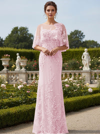 Lace Applique Crew Neck Mermaid Formal Dresses with Caps