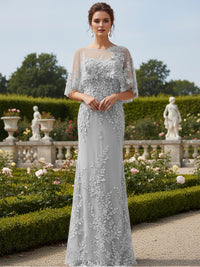 Lace Applique Crew Neck Mermaid Formal Dresses with Caps