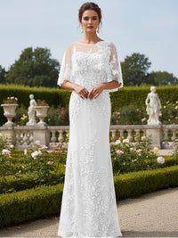 Lace Applique Crew Neck Mermaid Formal Dresses with Caps