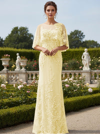 Lace Applique Crew Neck Mermaid Formal Dresses with Caps