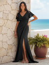 Mermaid V Neck Chiffon Long Ruched Bridesmaid Dresses with High Split