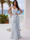 A Line V Neck Floor Length Sleeveless Bridesmaid Dresses with Ruffles