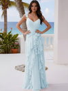A Line V Neck Floor Length Sleeveless Bridesmaid Dresses with Ruffles