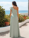 A Line One Shoulder Sleeveless Ruffled Bridesmaid Dresses with Slit Side