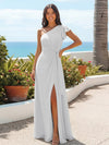 A Line One Shoulder Sleeveless Ruffled Bridesmaid Dresses with Slit Side