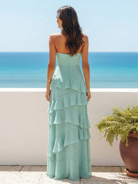 A Line Sweetheart Sleeveless Long Bridesmaid Dresses with Ruffles