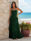 A Line Sweetheart Sleeveless Long Bridesmaid Dresses with Ruffles