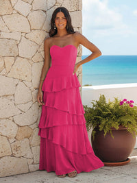 A Line Sweetheart Sleeveless Long Bridesmaid Dresses with Ruffles