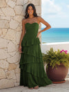 A Line Sweetheart Sleeveless Long Bridesmaid Dresses with Ruffles