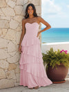 A Line Sweetheart Sleeveless Long Bridesmaid Dresses with Ruffles