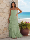 A Line Sweetheart Sleeveless Long Bridesmaid Dresses with Ruffles