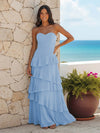A Line Sweetheart Sleeveless Long Bridesmaid Dresses with Ruffles