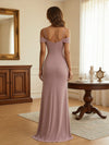 Off the Shoulder Chiffon Pleated Bridesmaid Dresses with Slit