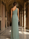One Shoulder Chiffon Long Bridesmaid Dresses with Slit