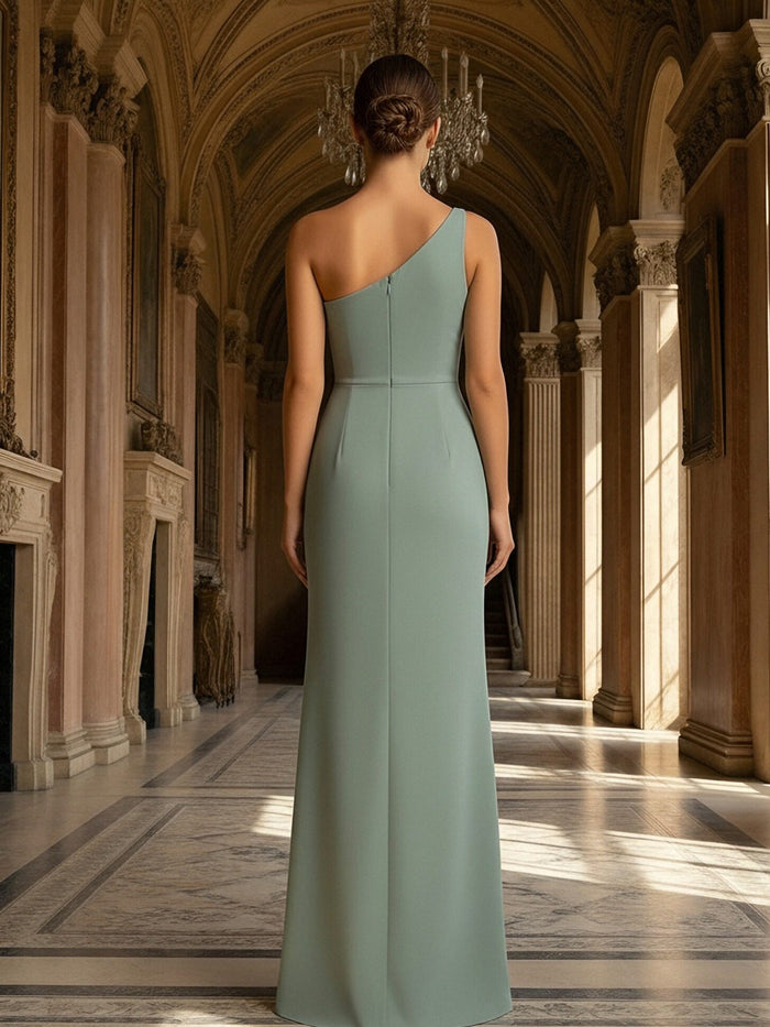 One Shoulder Chiffon Long Bridesmaid Dresses with Slit