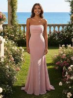 Strapless Chiffon Pleated Sheath Bridesmaid Dresses
