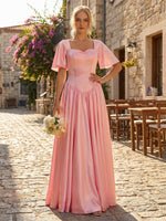 Satin A Line Sweetheart Applique Bridesmaid Dresses