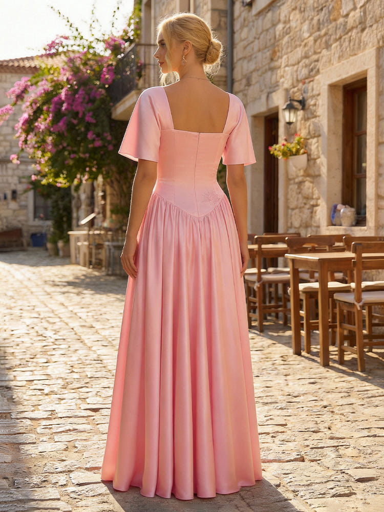 Satin A Line Sweetheart Applique Bridesmaid Dresses