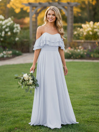 Chiffon A Line Off the Shoulder Bridesmaid Dresses with Ruffles