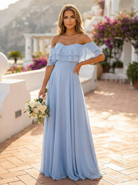 Off the Shoulder Bridesmaid Dresses with Tiered Ruffles