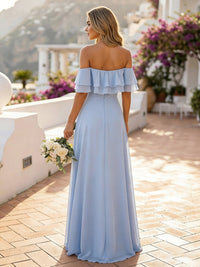 Off the Shoulder Bridesmaid Dresses with Tiered Ruffles