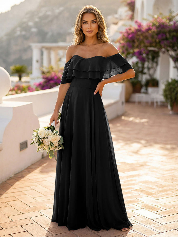 Gracins Emerald Off the Shoulder Bridesmaid Dresses with Tiered Ruffles 2026