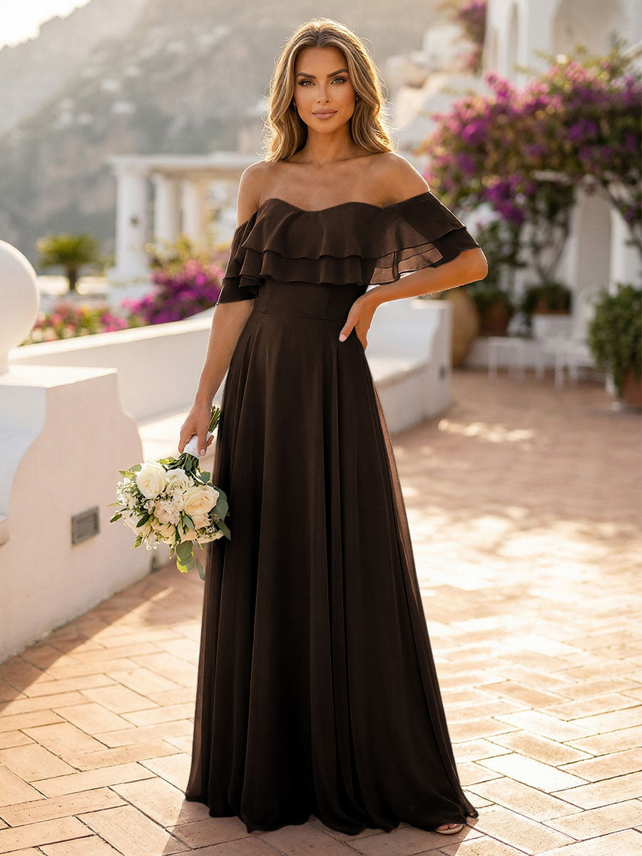 Off the Shoulder Bridesmaid Dresses with Tiered Ruffles