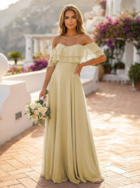 Off the Shoulder Bridesmaid Dresses with Tiered Ruffles