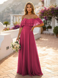 Off the Shoulder Bridesmaid Dresses with Tiered Ruffles