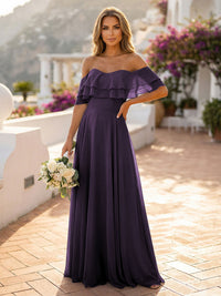 Off the Shoulder Bridesmaid Dresses with Tiered Ruffles