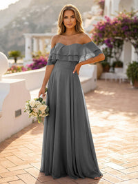 Off the Shoulder Bridesmaid Dresses with Tiered Ruffles