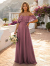 Off the Shoulder Bridesmaid Dresses with Tiered Ruffles