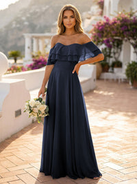 Off the Shoulder Bridesmaid Dresses with Tiered Ruffles
