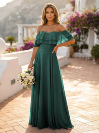 Off the Shoulder Bridesmaid Dresses with Tiered Ruffles